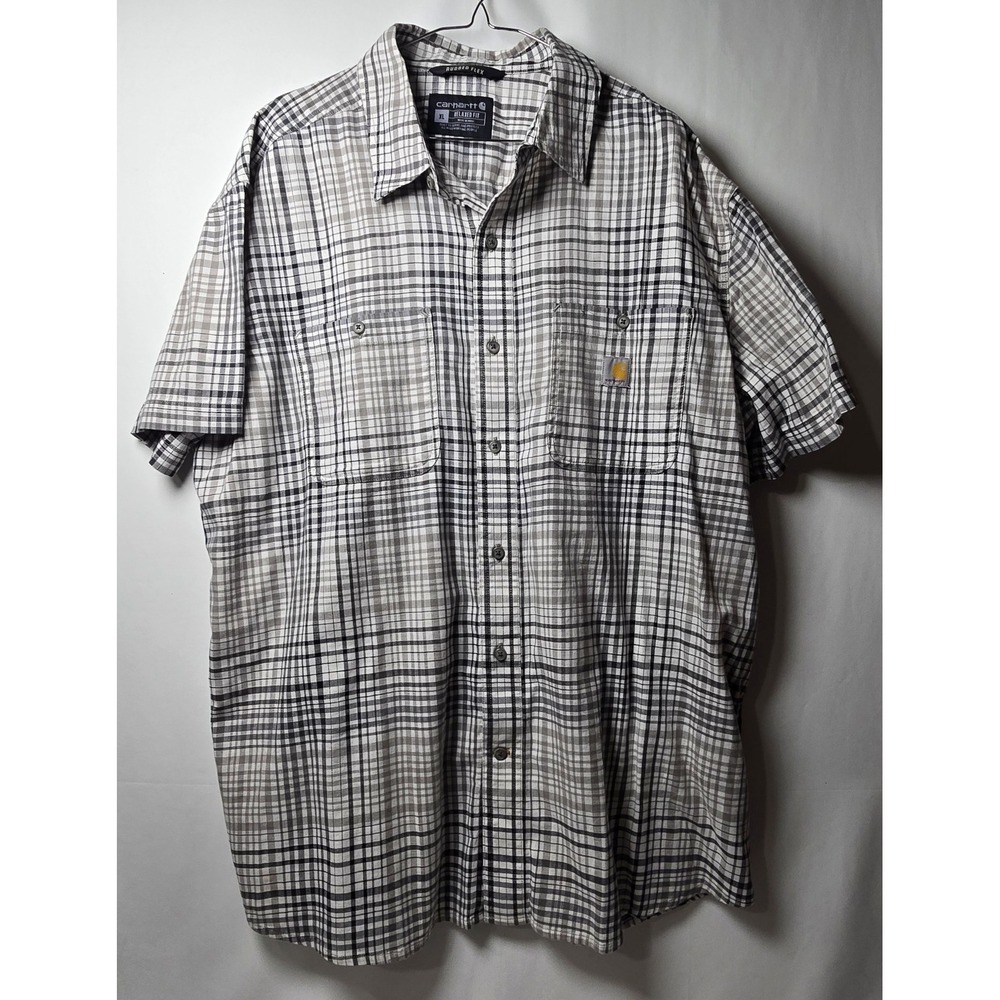Carhartt Men's XL Relaxed Fit Short Sleeve Button Down Shirt Black/Gray/White